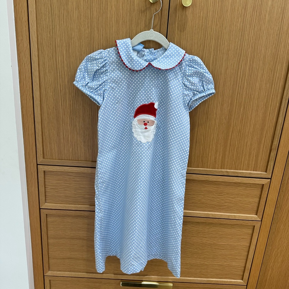 Adorable Blue Santa Dress with Puff Sleeves, Size 6